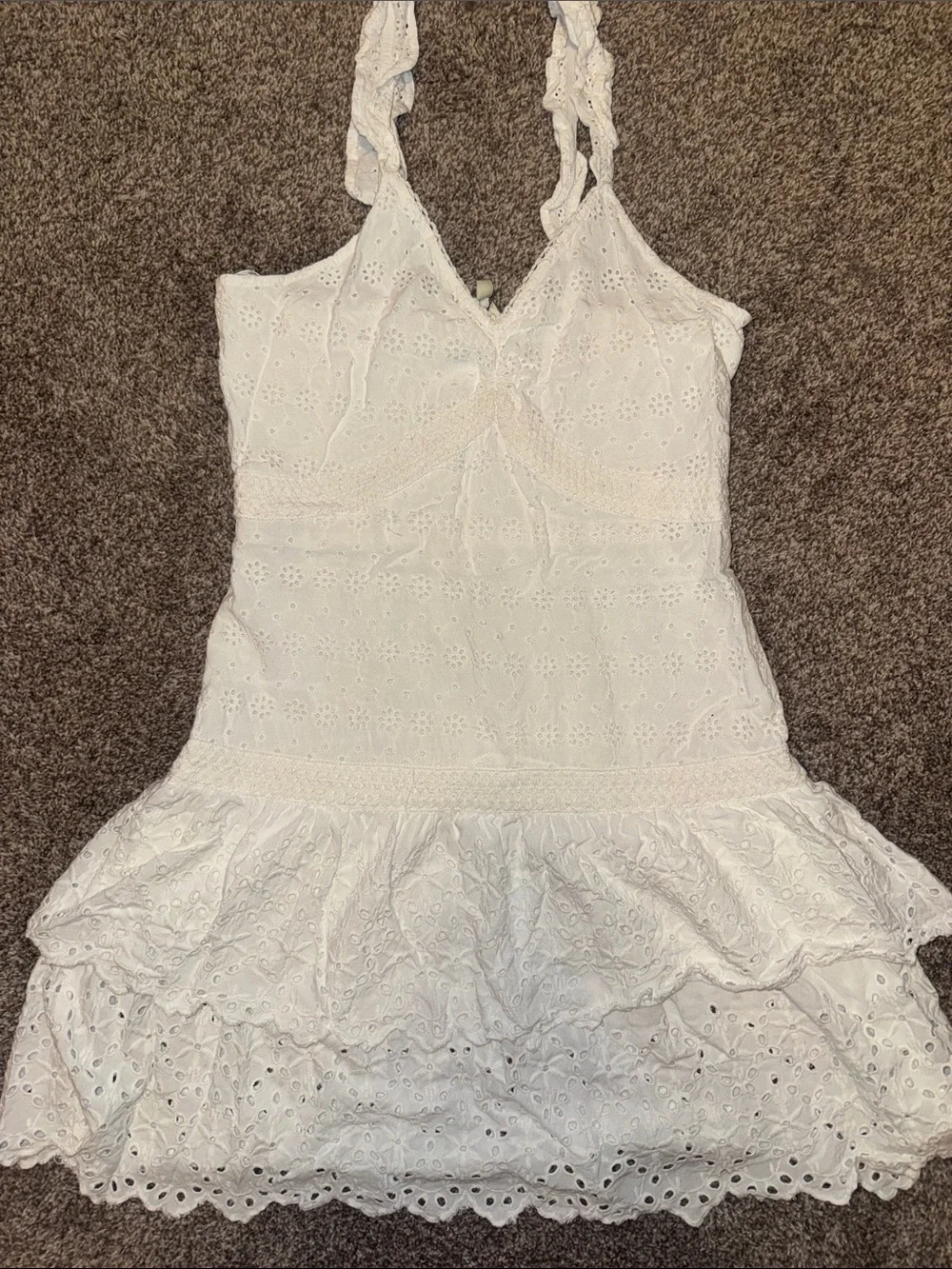 White Eyelet Lace Ruffle Slip Dress